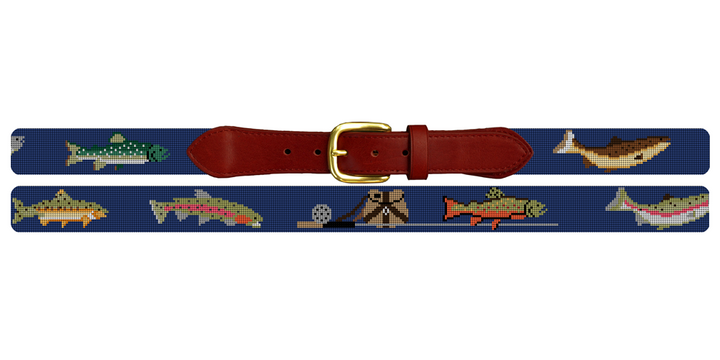 Trout Fishing Needlepoint Belt