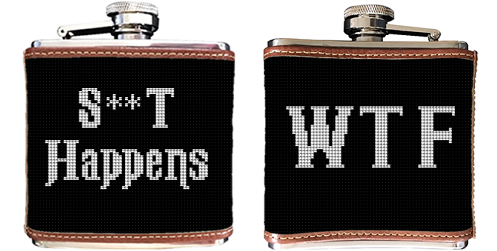 WTF Black & White Needlepoint Flask