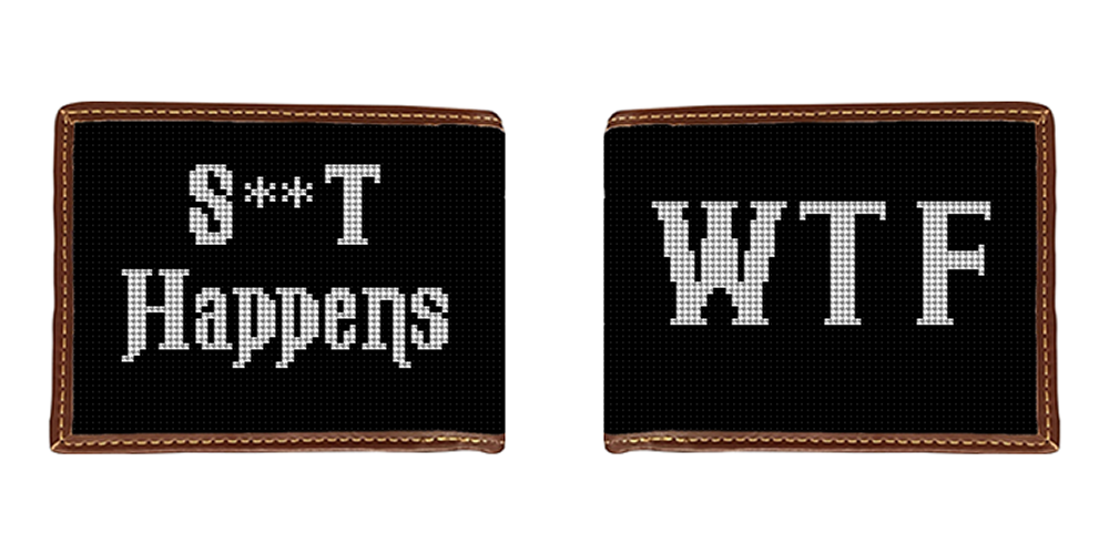 WTF Black & White Needlepoint Wallet
