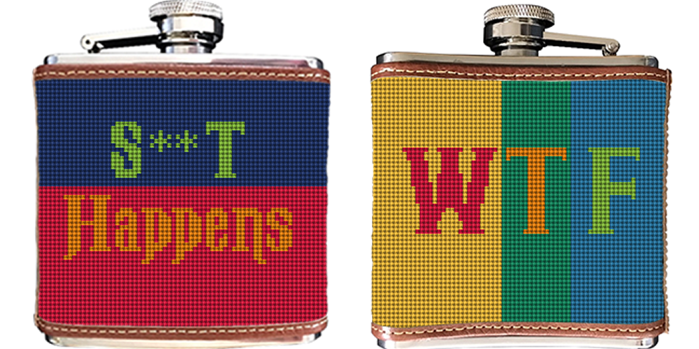 WTF Color Needlepoint Flask