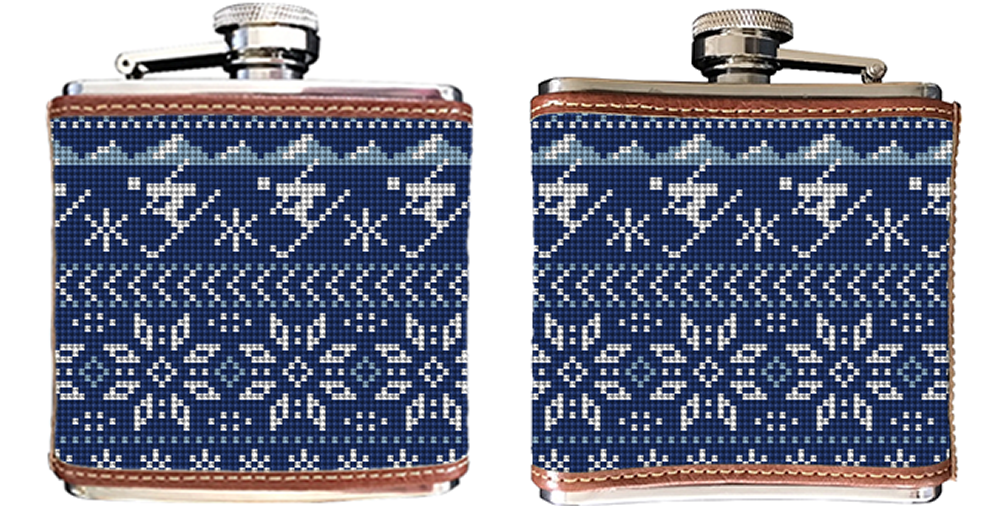 Winter Skiing Needlepoint Flask