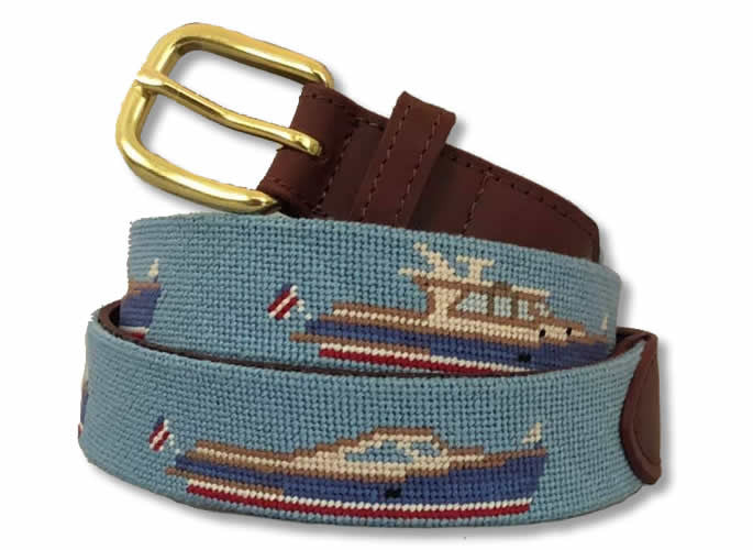 Wood Yacht Needlepoint Belt