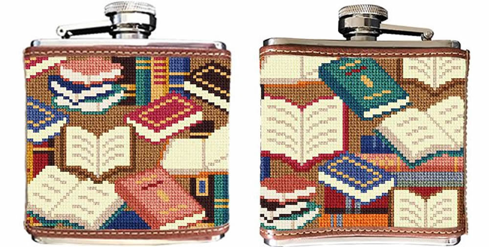 Bookworm Needlepoint Flask