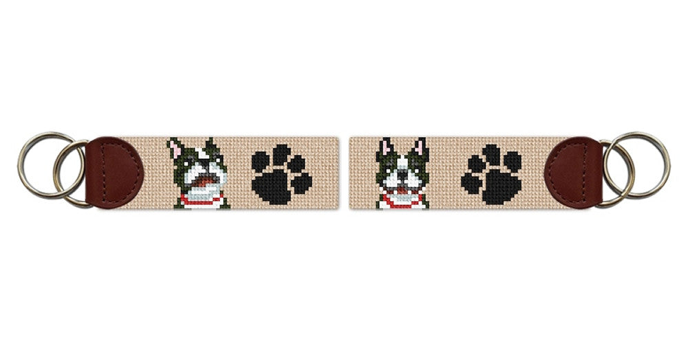 Boston Terrier Paw Needlepoint Key Fob