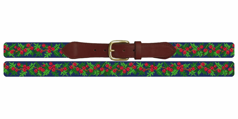 Christmas Holly Needlepoint Belt