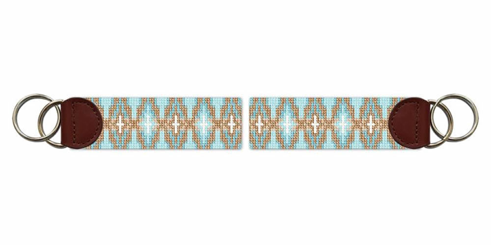 Crossing Paths Blue Needlepoint Key Fob