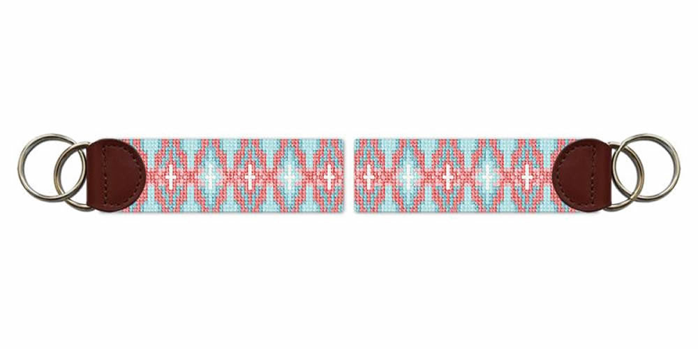 Crossing Paths Coral Needlepoint Key Fob