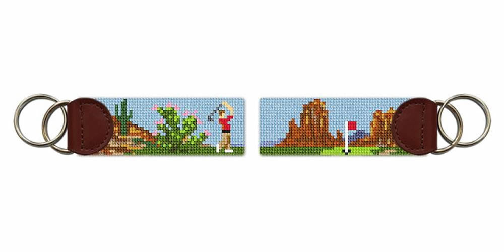 Desert Golf Landscape Needlepoint Key Fob