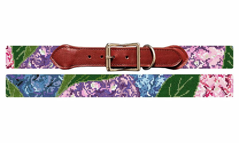 Happy Hydrangeas Needlepoint Dog Collar