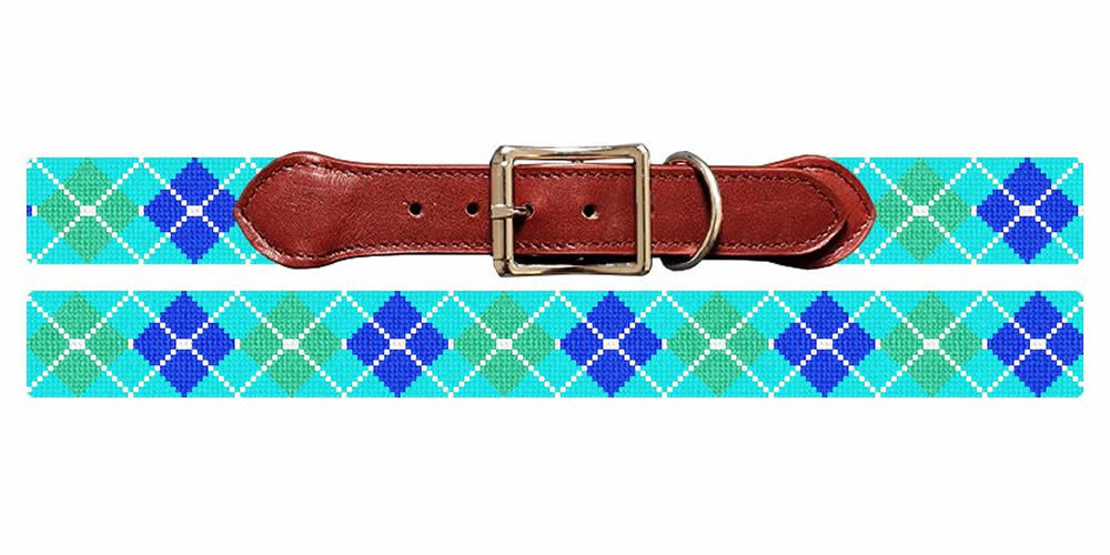 Harlequin Blue Needlepoint Dog Collar