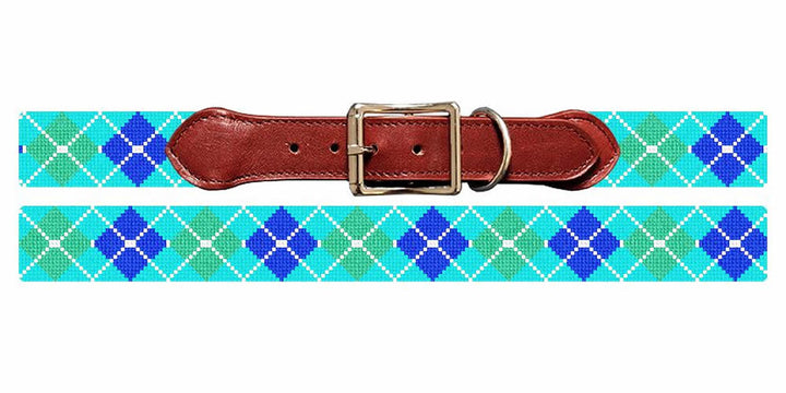 Harlequin Blue Needlepoint Dog Collar