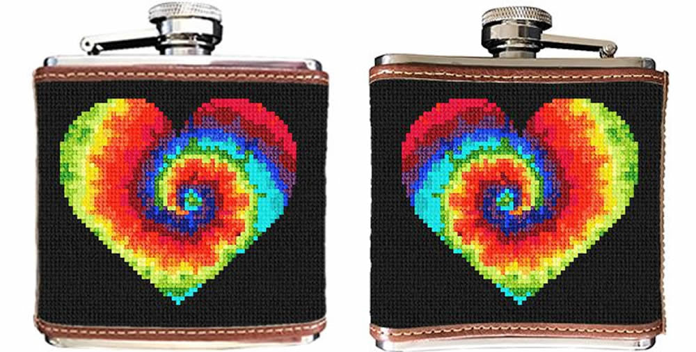 Heart Tie Dye Needlepoint Flask