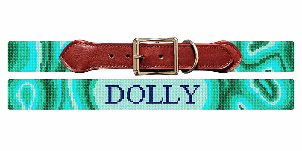 Malachite Needlepoint Dog Collar