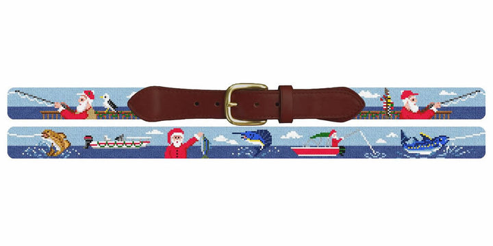 North Pole Fishing Needlepoint Belt