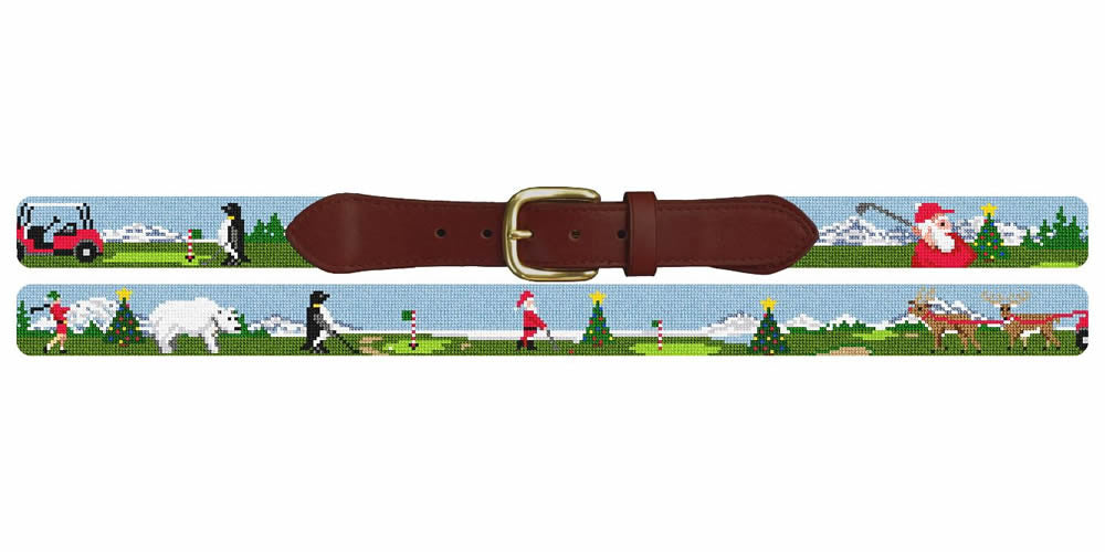 North Pole Golfing Needlepoint Belt