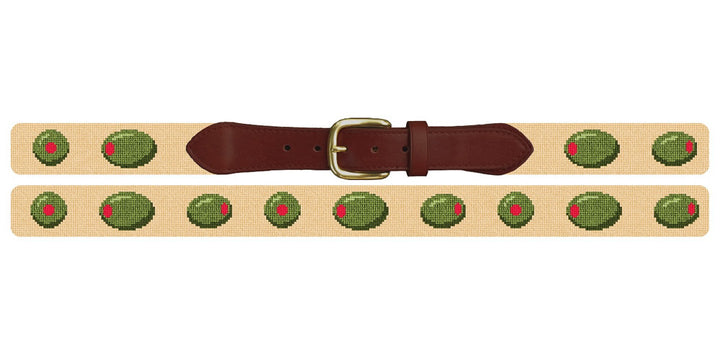 Olive Pimento Pearl Needlepoint Belt