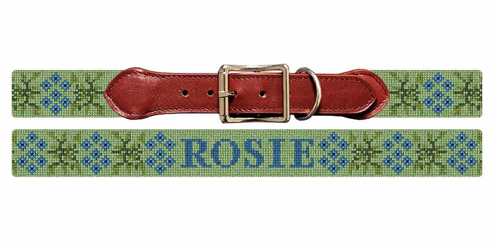 Periwinkle Flora Needlepoint Dog Collar