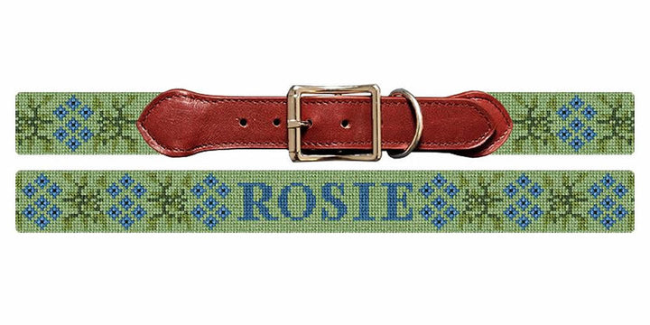 Periwinkle Flora Needlepoint Dog Collar