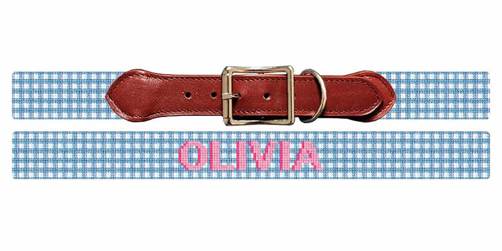 Petite Preppy Gingham Needlepoint Dog Collar