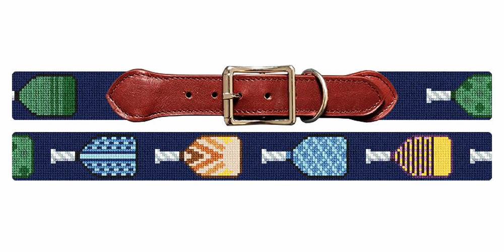 Pickleball Paddles Needlepoint Dog Collar