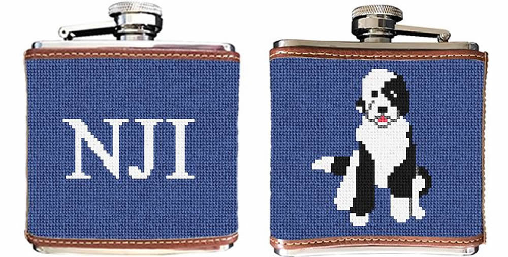 Sheepadoodle Needlepoint Flask