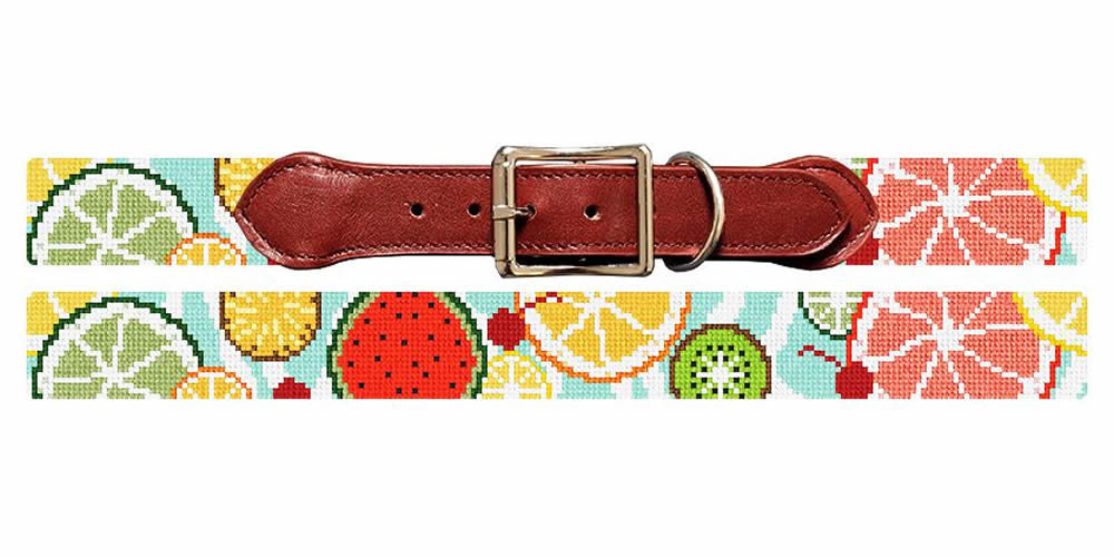 Summer Fruit Needlepoint Dog Collar