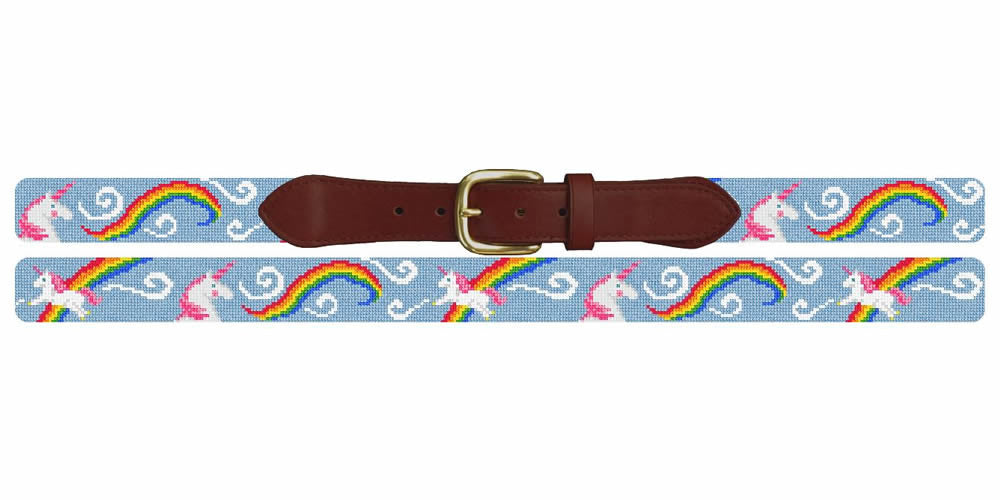 Unicorn Journey Blue Needlepoint Belt