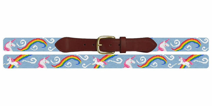 Unicorn Journey Blue Needlepoint Belt