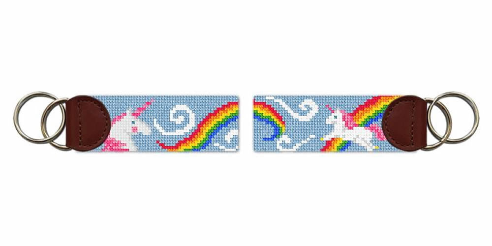 Unicorn Journey Blue Needlepoint Key Fob