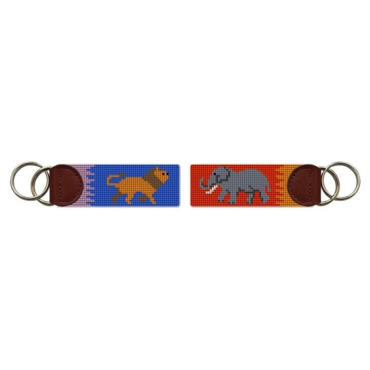 Lion and Elephant Safari Needlepoint Key Fob