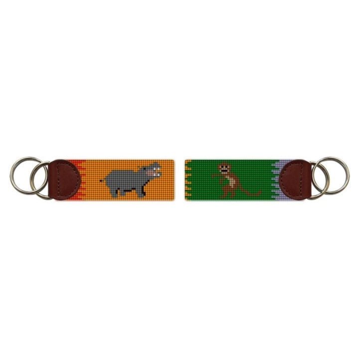 Hippo and Monkey Safari Needlepoint Key Fob