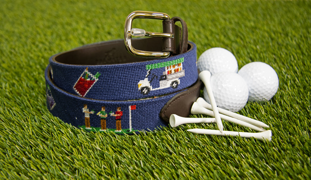 Golfer's Bar Cart Needlepoint Belt