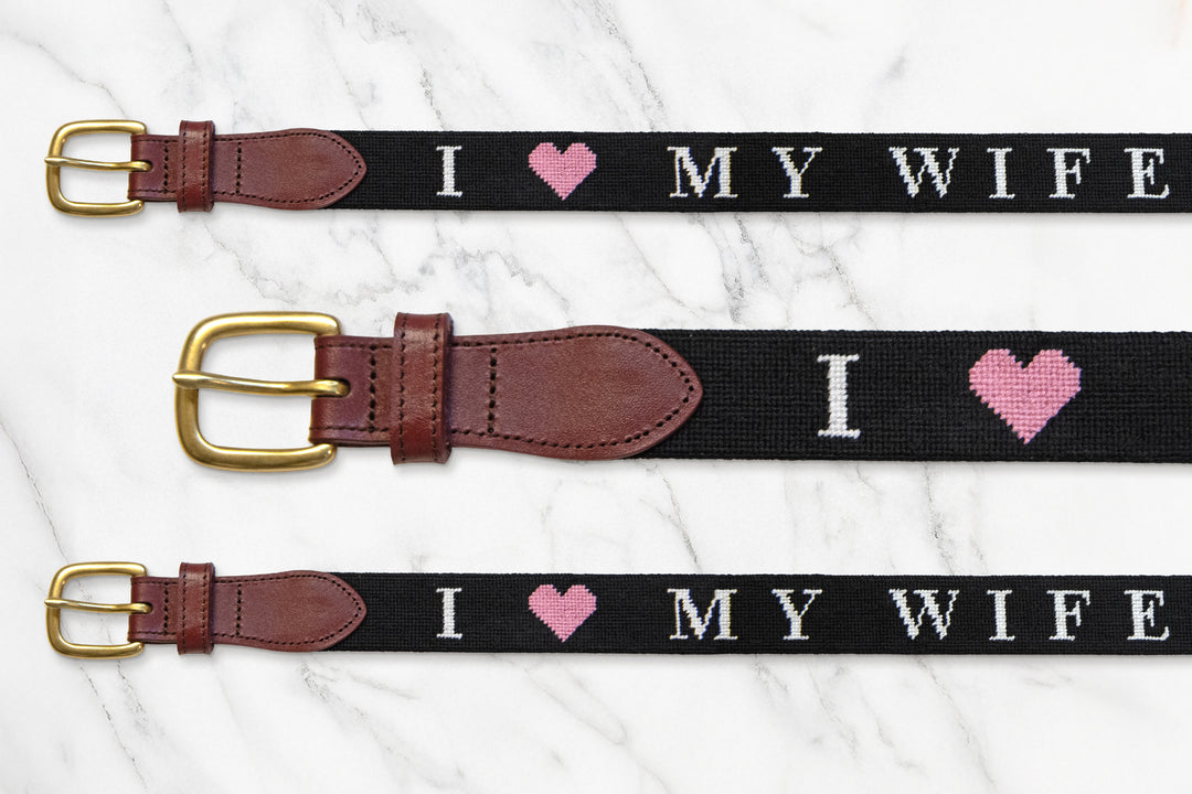 I Love My Wife Needlepoint Belt