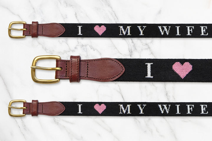 I Love My Wife Needlepoint Belt