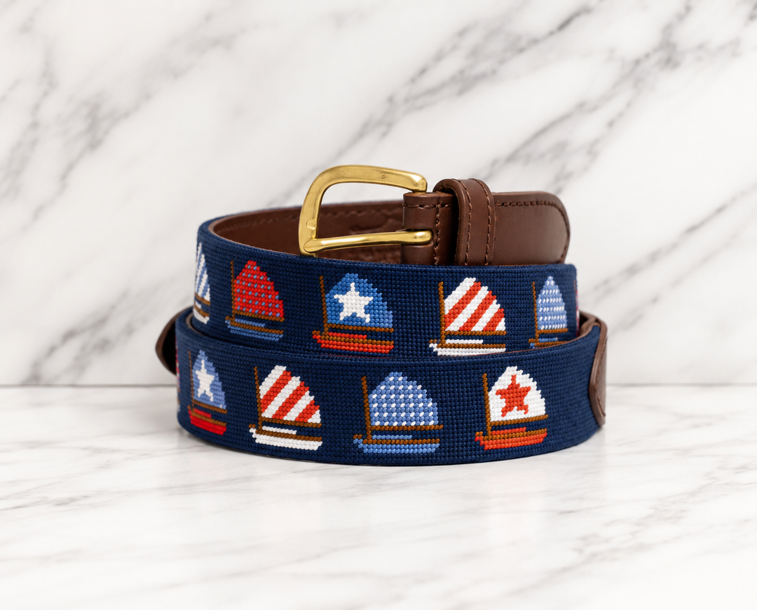 Patriotic Sailing Needlepoint Belt