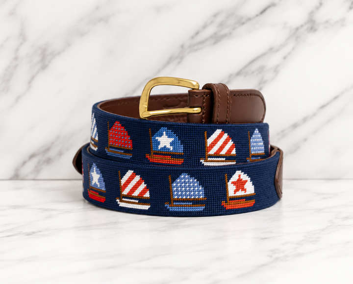 Patriotic Sailing Needlepoint Belt
