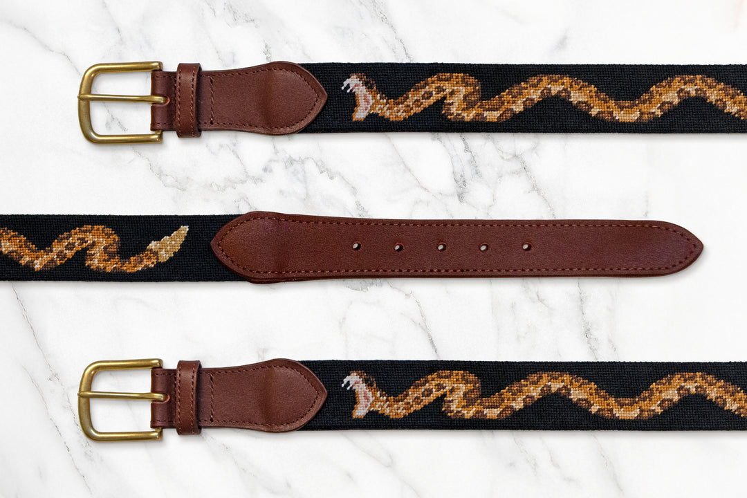 Rattlesnake Black Needlepoint Belt