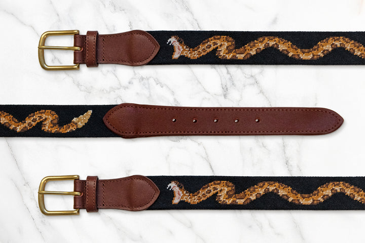 Rattlesnake Black Needlepoint Belt