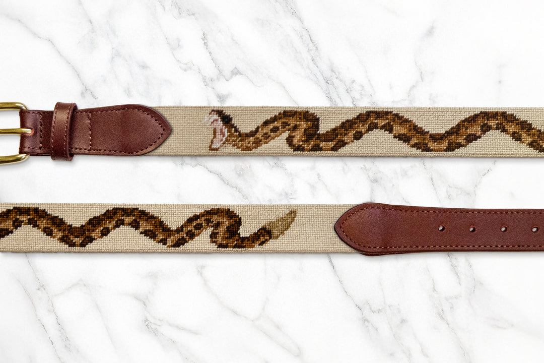 Rattlesnake Khaki Needlepoint Belt