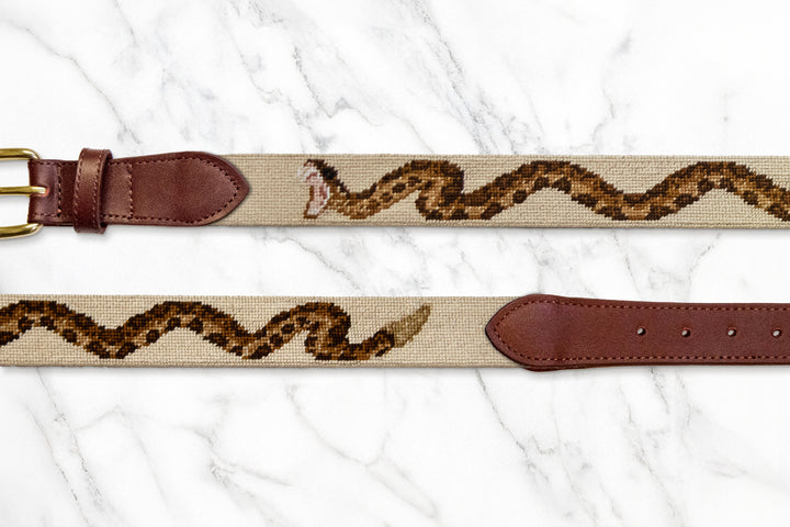 Rattlesnake Khaki Needlepoint Belt
