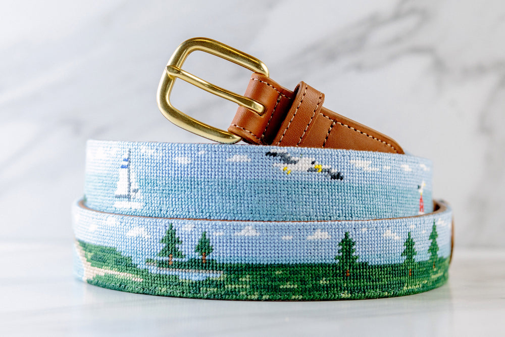 Sailing Landscape Needlepoint belt