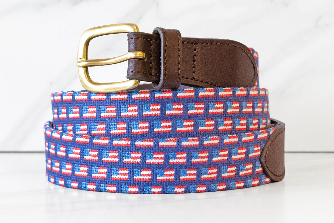 Tiny USA Flags Needlepoint Belt