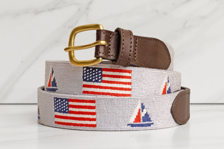 USA Flag Sailing Needlepoint Belt 2