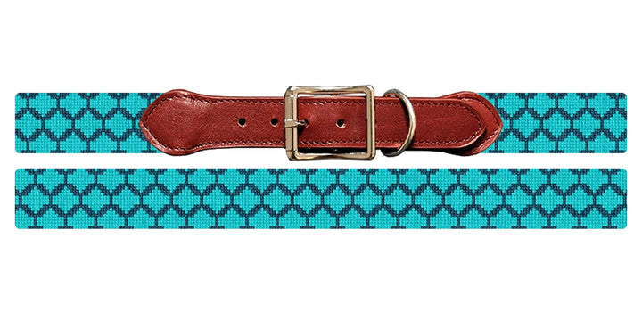 Aqua Honeycomb Needlepoint Dog Collar
