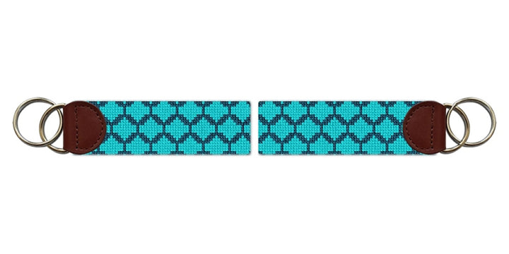 Aqua Honeycomb  Needlepoint Key Fob