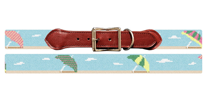 Beach Umbrellas Needlepoint Dog Collar