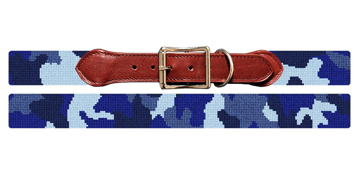 Blue Camouflage Needlepoint Dog Collar