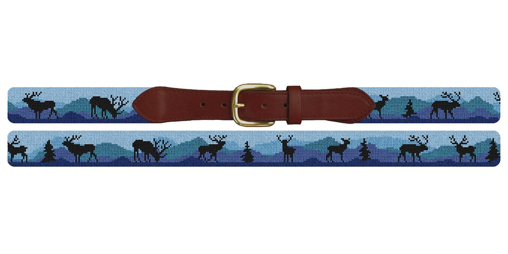 Elk Blue Needlepoint Belt
