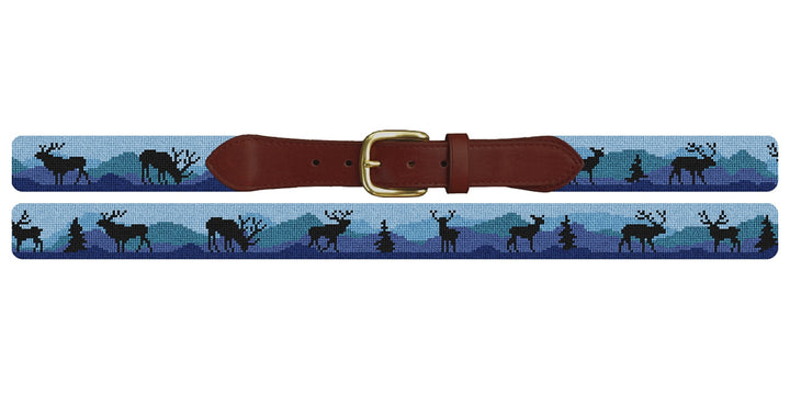 Elk Blue Needlepoint Belt