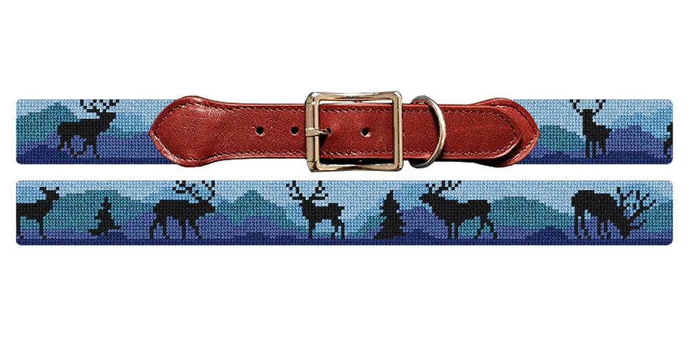 Elk Blue Needlepoint Dog Collar